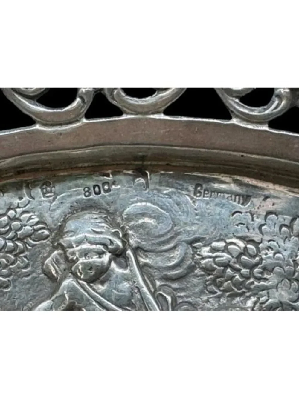 Antique German 800 Silver Cherub Scene Reticulated Bowl 7 1/2